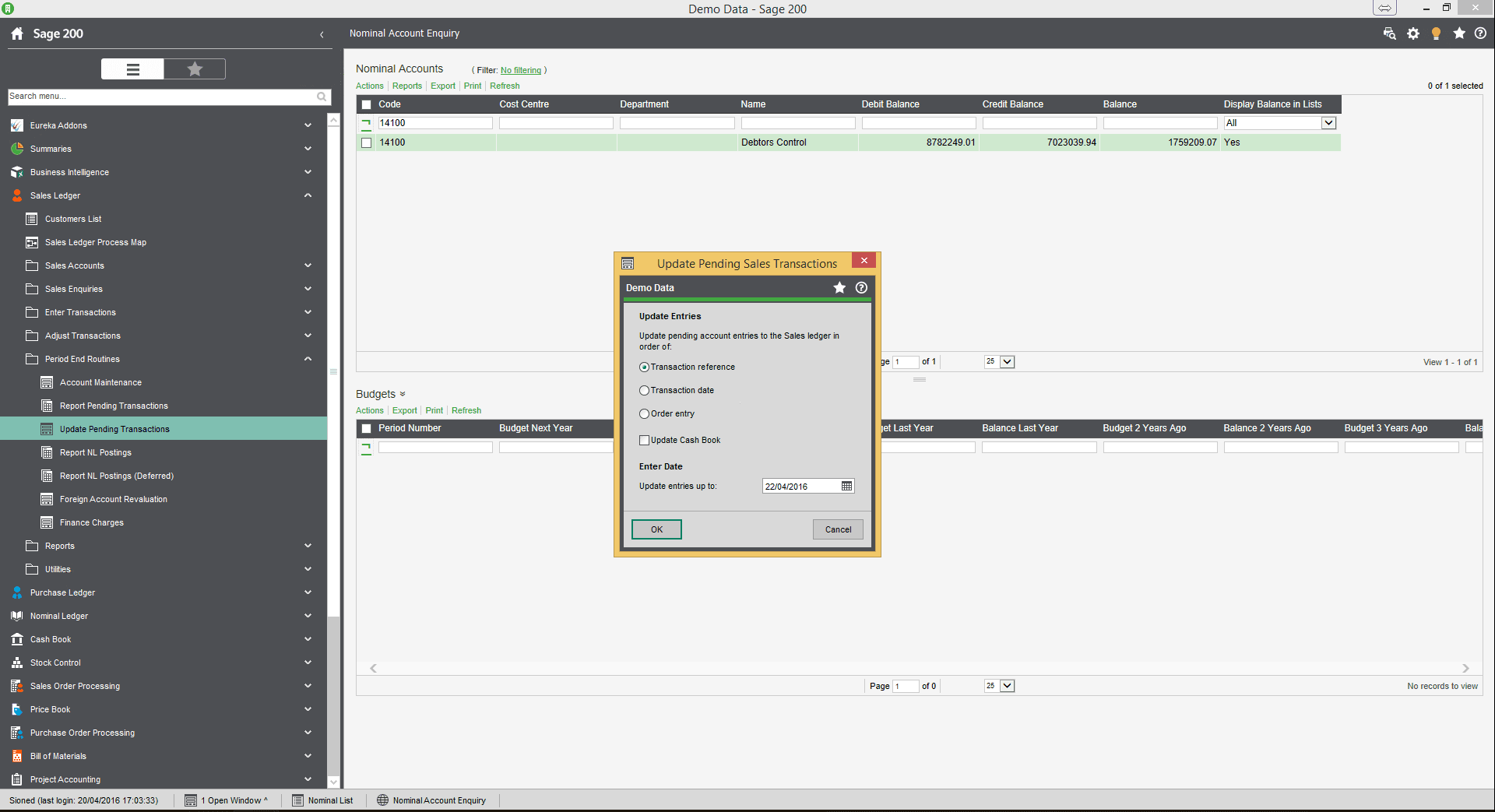 Sage 200 Reconciliation - SL update pending transactions