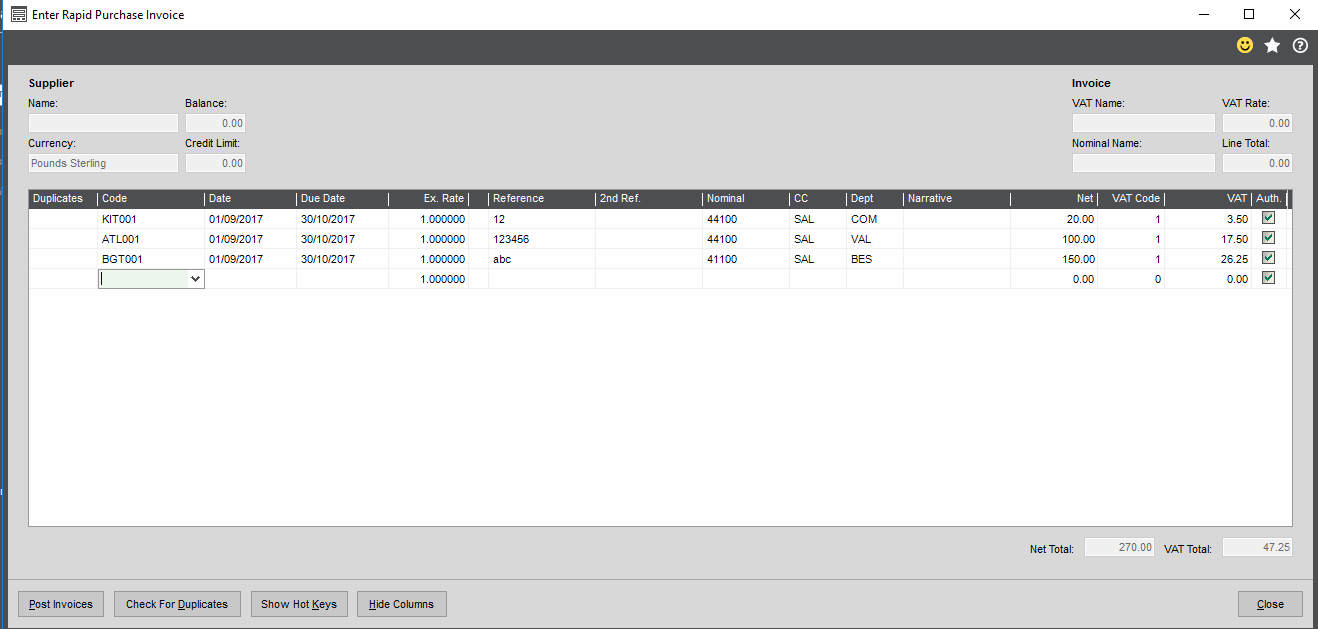 Sage 200c Rapid Invoice Form