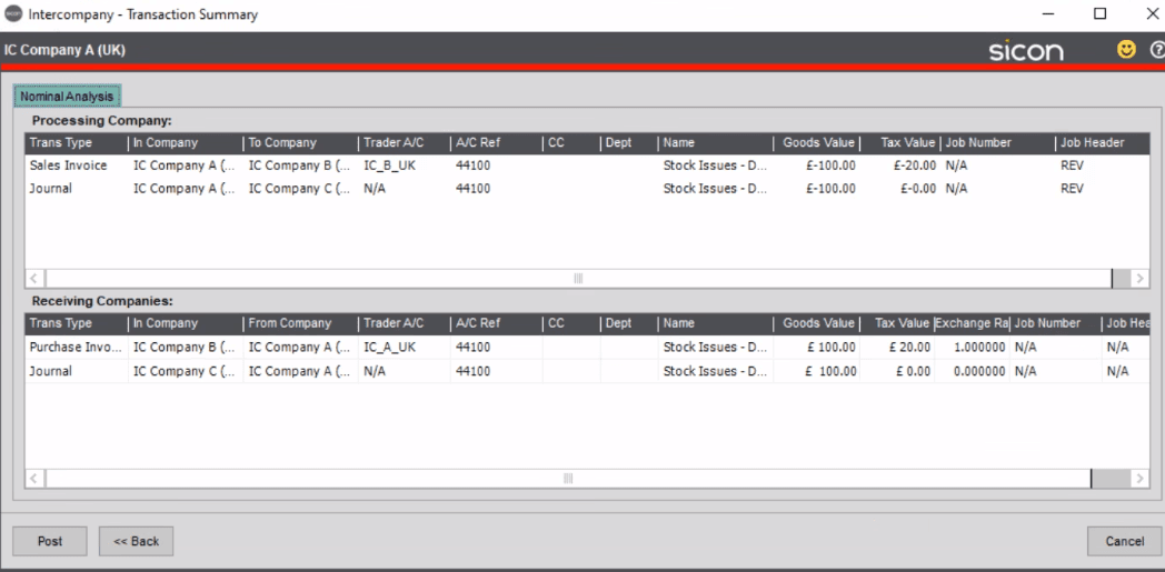 intercompany purchase invoices for sage 200