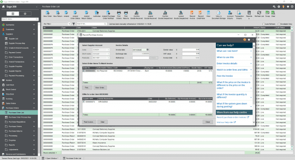 Sage 200 purchase order matching
