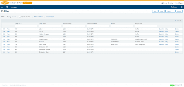 sage intacct manage multiple legislations