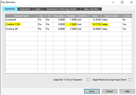 Pay Elements Screen