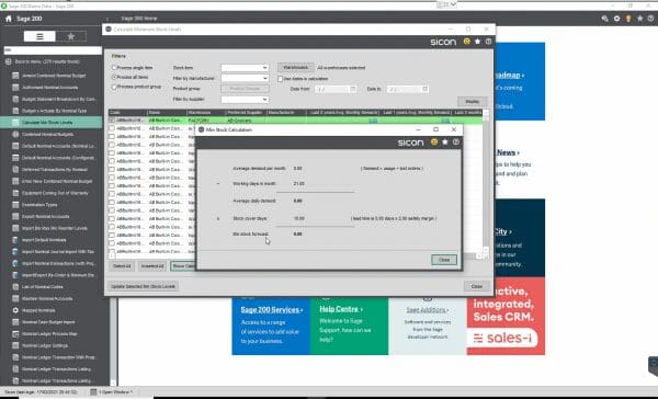 Sage 200 optimum levels of stock
