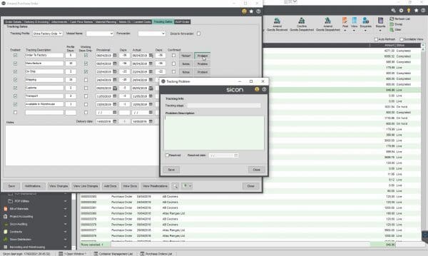 Sage 200 - track containers and get alerts when late purchase orders are going to affect delivery rates