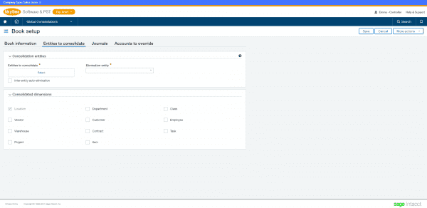 Sage Intacct global consolidation - build custom consolidation books