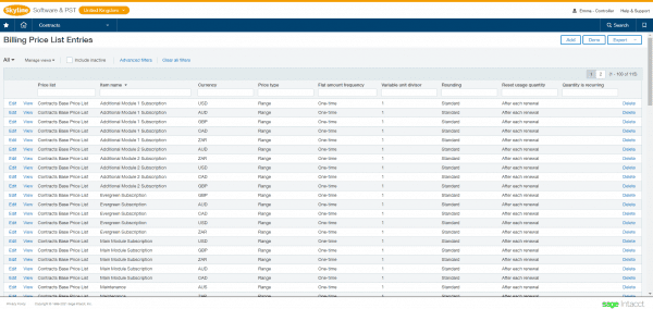 sage intacct billing - manage pricing