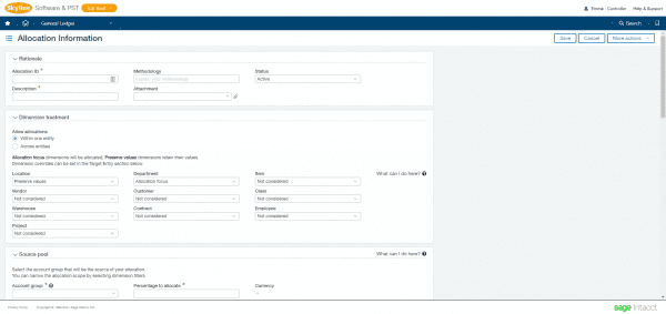 sage intacct dynamic allocation - set filters for specific accountd dimensions and entities