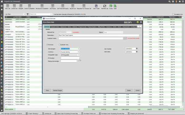 Sage 200 create estimates and convert into jobs