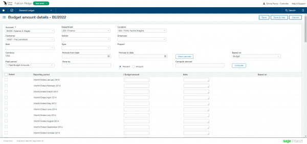 Sage Intacct Spend Management - Set budgets against multiple dimensions