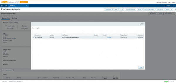 Sage Intacct Spend Management - easily view the budget with spend insight