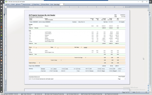 Sage 200 understand actual vs committed costs and revenue
