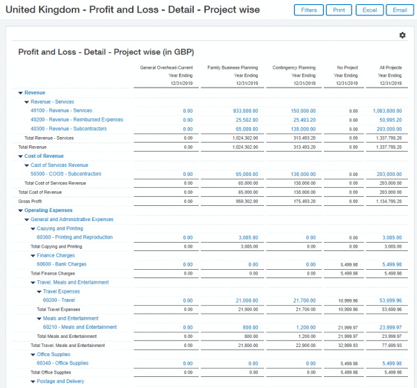 sage intacct - custom reports for projects profit and loss