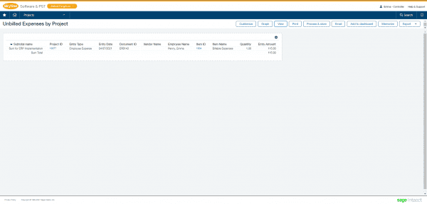 sage intacct - unbilled costs by project report