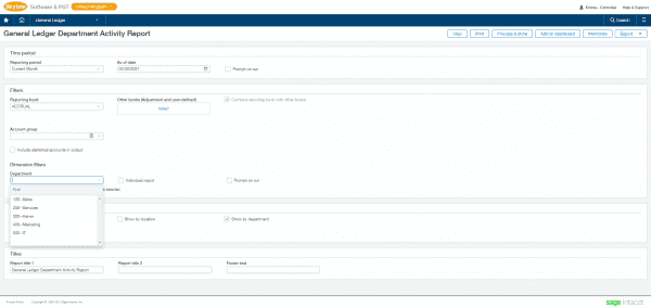 Sage Intacct, Chart of Accounts