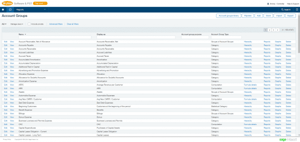 Sage Intacct, Chart of Accounts