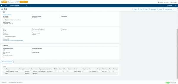 Sage Intacct accounts payable - allocate expenses across multiple locations entities and departments