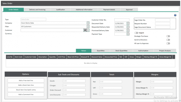 Sage 200 WAP - Create a Sales Order