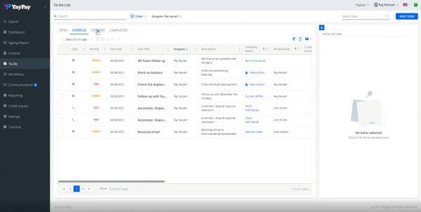 Sage Intacct Credit Control - YayPay - to-do lists