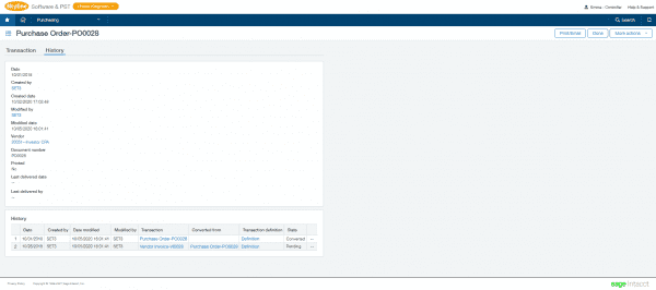 Sage Intacct purchasing - convert purchase orders to purchase invoices