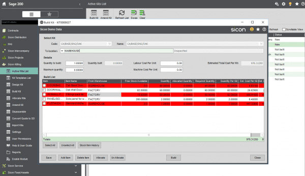 Sicon Manufacturing - Kitting In Sage 200