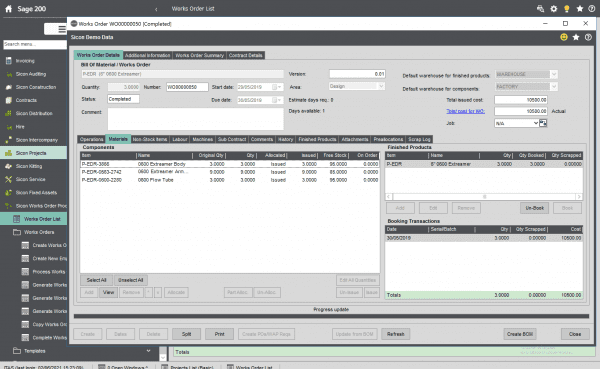 Sicon Manufacturing - WOP in Sage 200