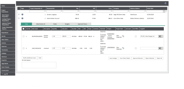 Sage 200 WAP Purchase Requisition