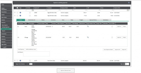 Sage 200 WAP expenses