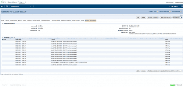 Sage Intacct Fixed Assets - audit trails