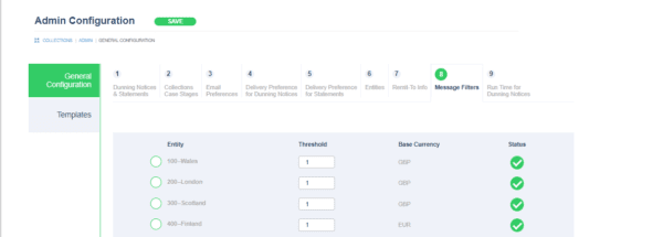 Sage Intacct collections module - message filtering