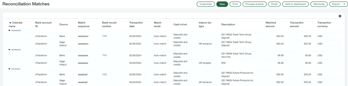 sage intacct reconciliation matches r2 release
