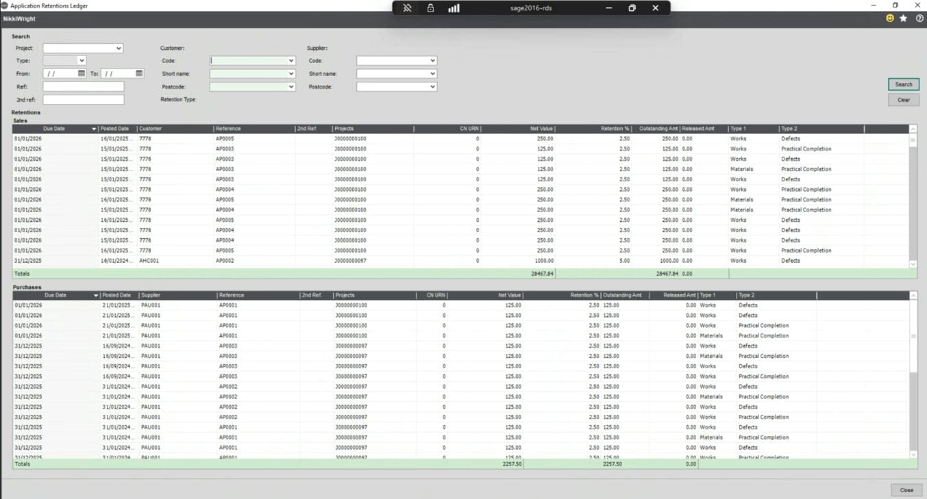 Retentions Ledger Sage For Construction