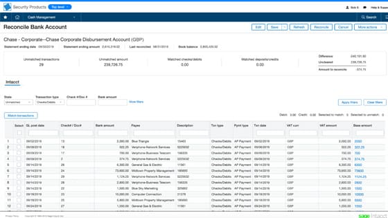 Sage Intacct Cash Management Bank Reconcilliation