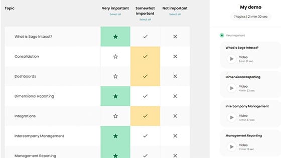 build your own Sage Intacct Demonstration, choose the items relevant to your business operations